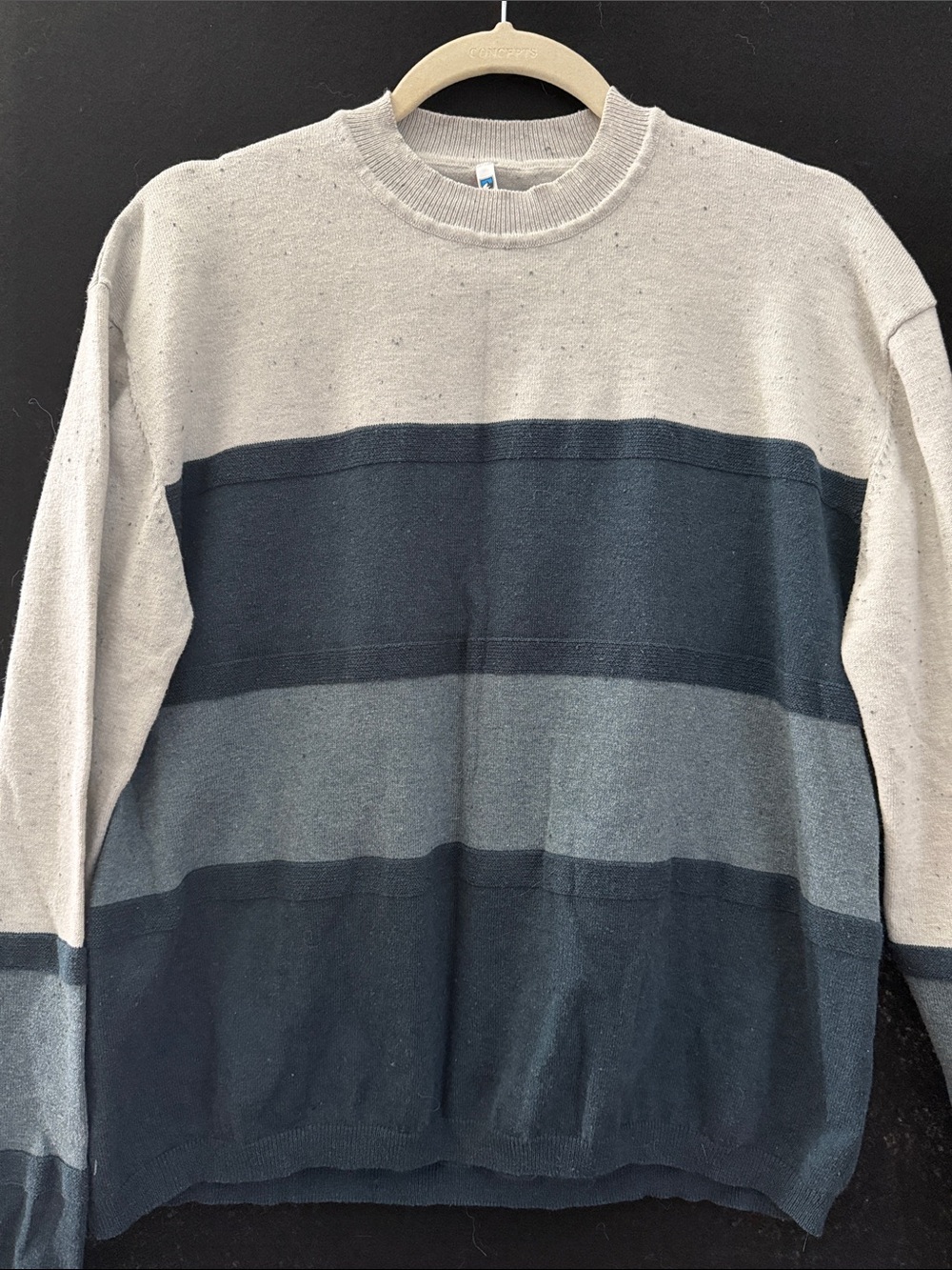 Womens Crewneck Striped Knit Sweater - Beige and Navy